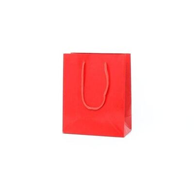 Dimensioni: 15x12x6 cm.Borsa regalo rossa con finitura opaca