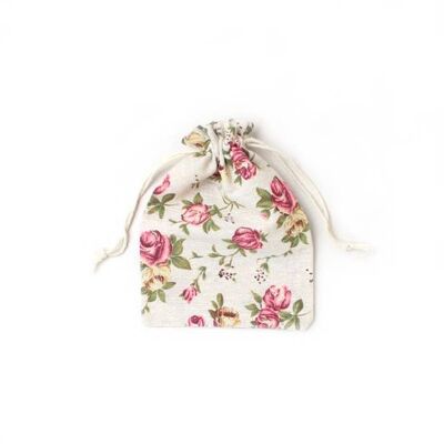 Tamaño: Bolsa de regalo de algodón con estampado floral de 18 x 13 cm