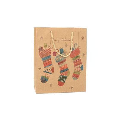 24x19x8cm.Bolsa de regalo con estampado de medias navideñas