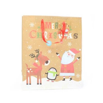 32x26x12cm. Santa and Rudolph Gift Bag With Tag