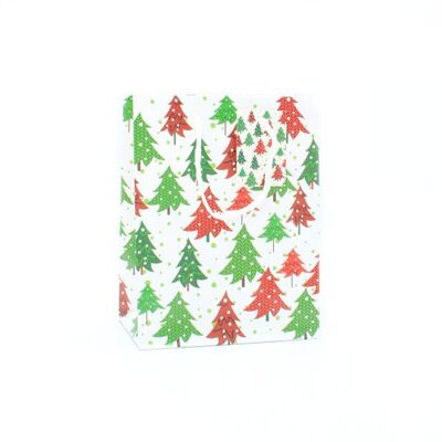 Dimensioni: 23x18x10 cm.Borsa regalo con etichetta e design dell'albero di Natale