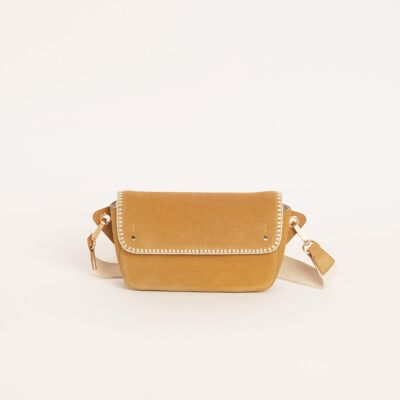 BORSA A MANO EMILIE IN PELLE SCAMOSCIATA OCRA CON RICAMI