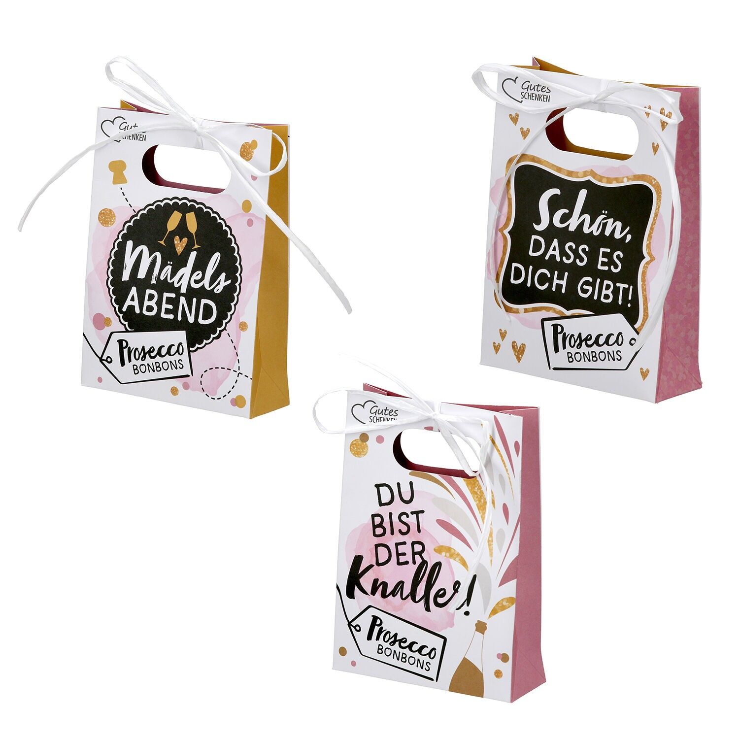 Gift bag with Prosecco 3-sorted candies. white