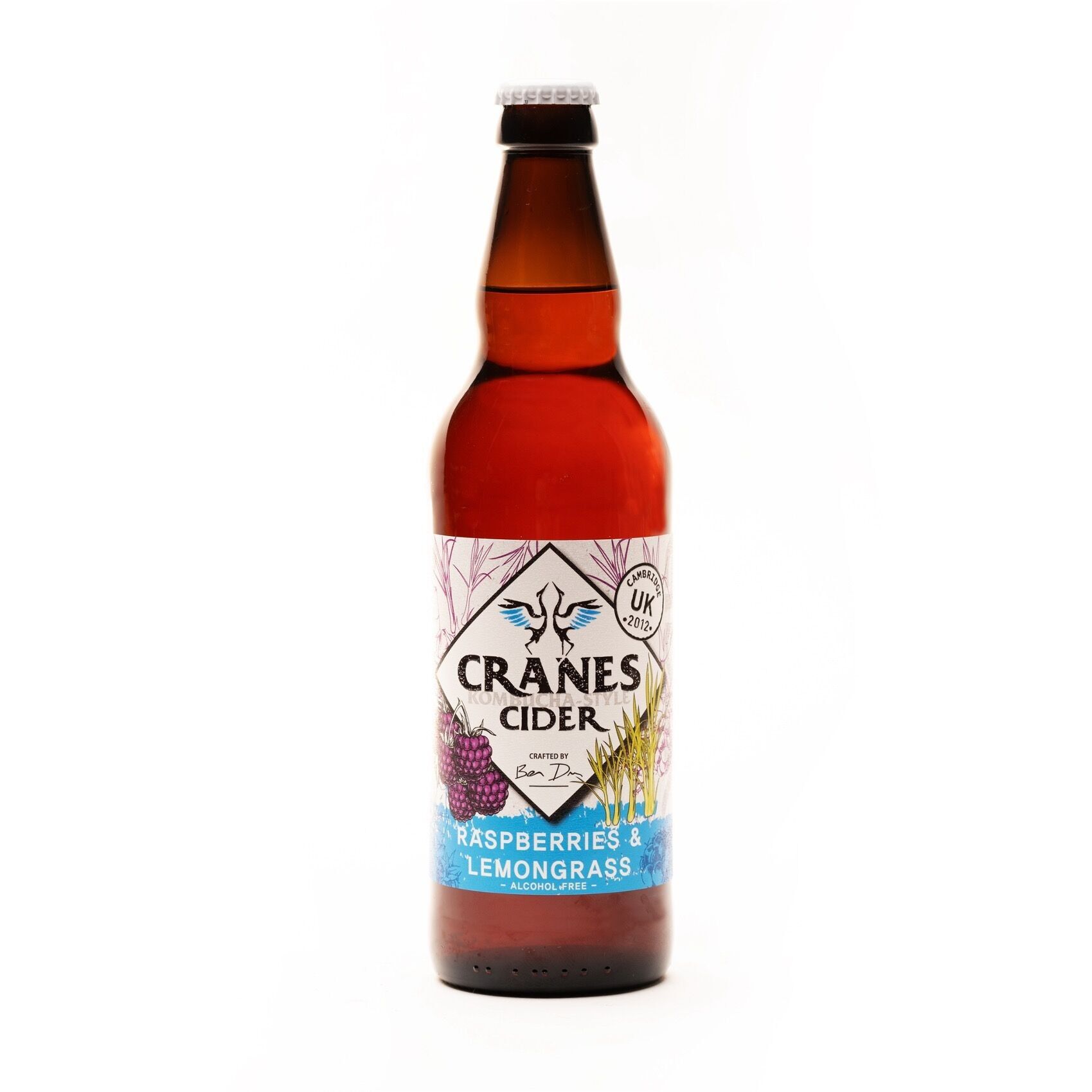 Sidra estilo kombucha Cranes de frambuesas y limoncillo sin alcohol (9 x 500 ml)