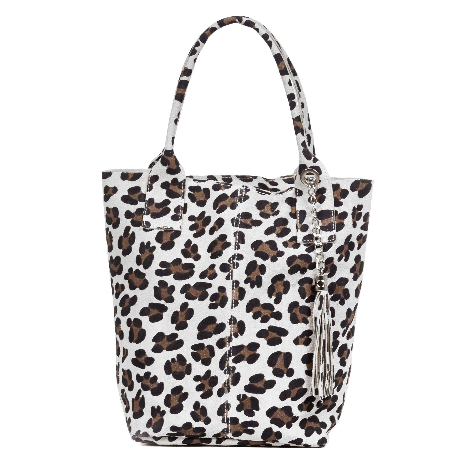 Sac à bandoulière pour femme Acernos.Cuir suédé véritable imprimé couleur : léopard/blanc