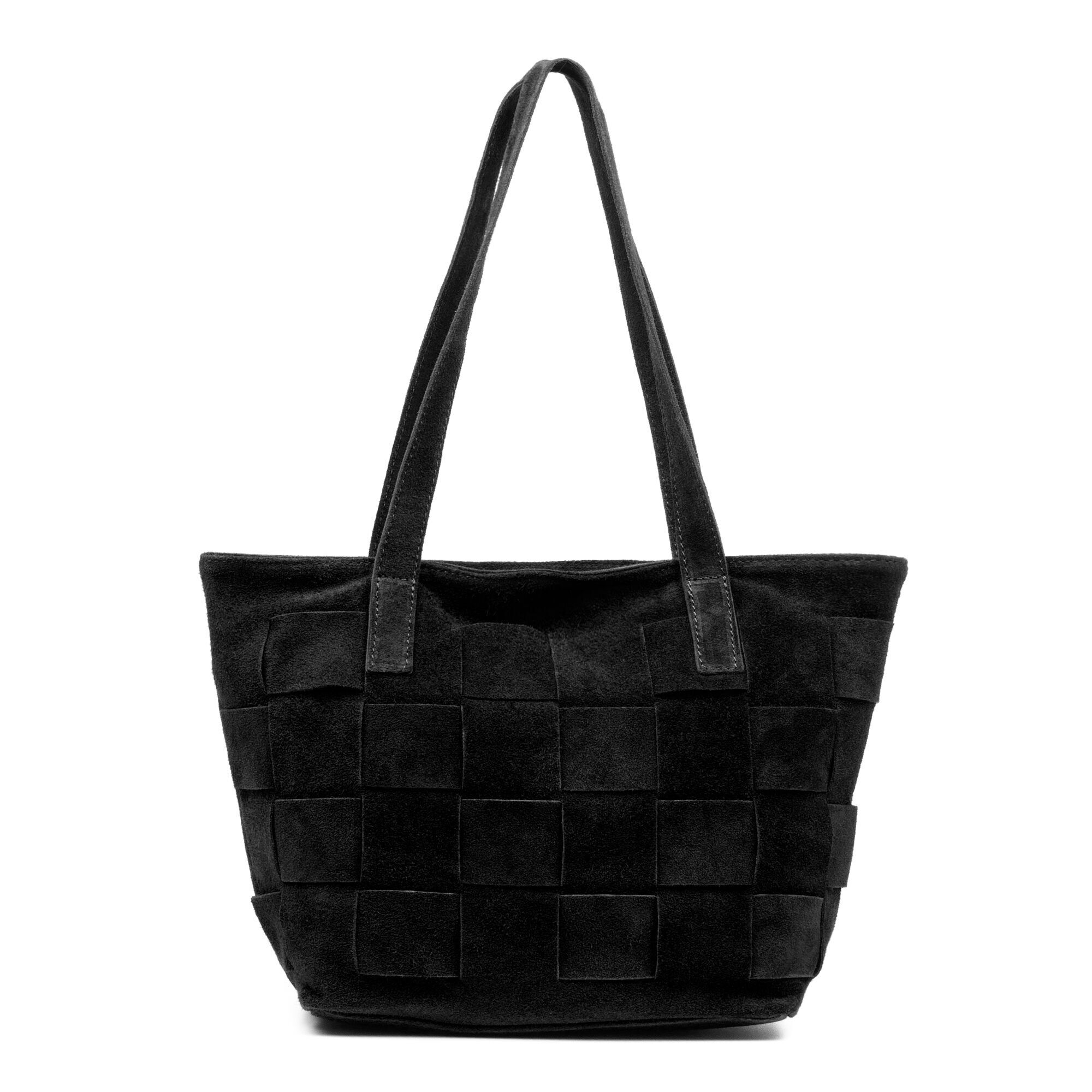 Sac cabas pour femme Agnone. Cuir véritable finition daim. Couleur : Noir