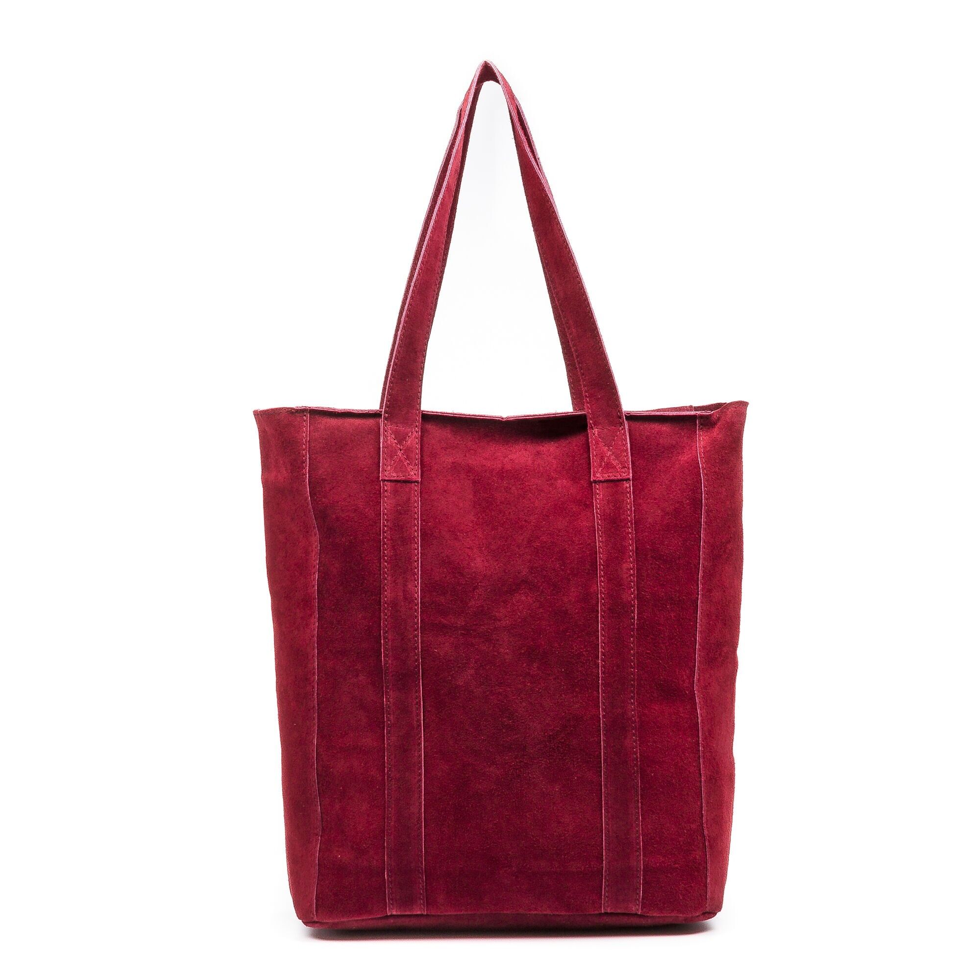 Sac cabas pour femme Albagiara. Cuir suédé véritable. Couleur : Bordeaux