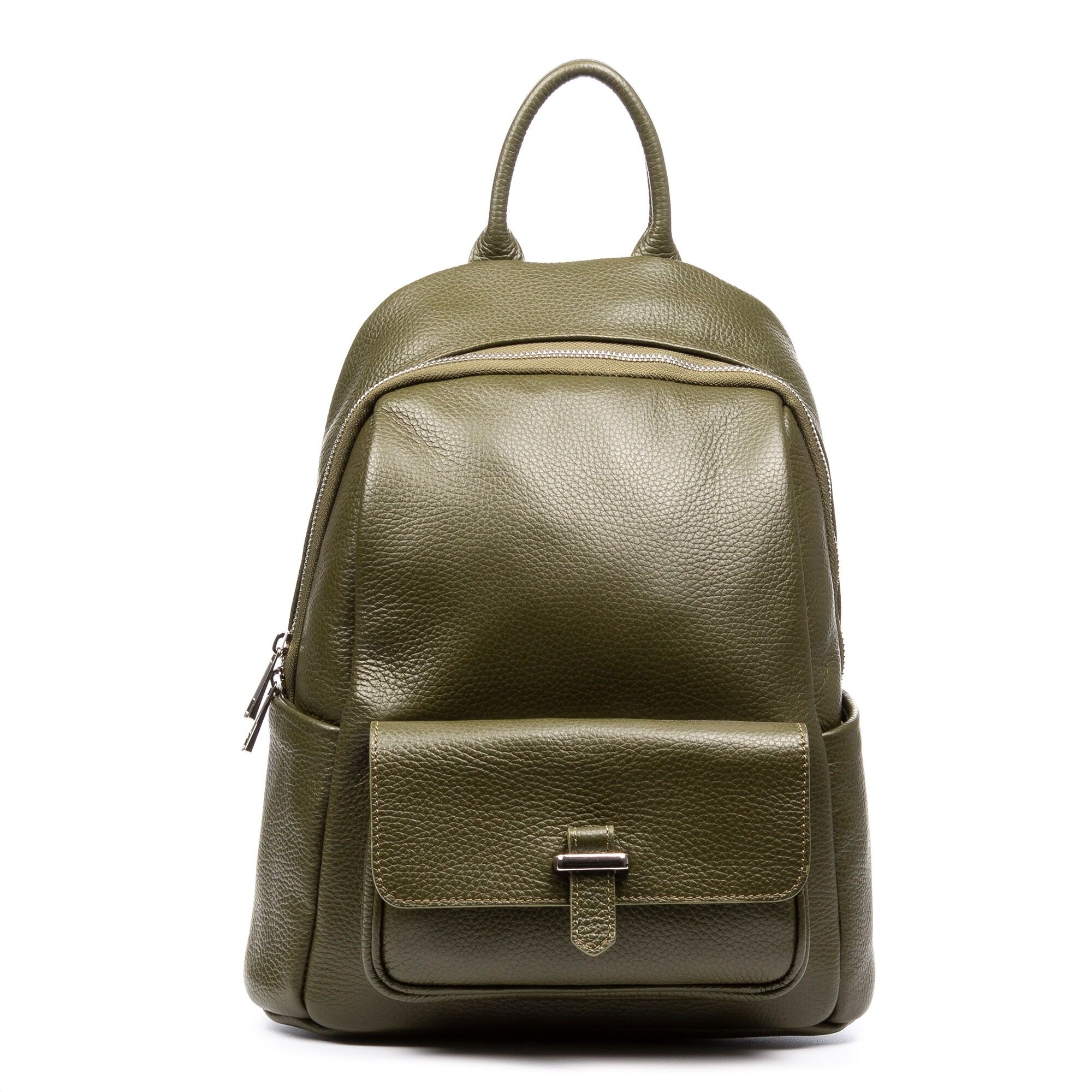 Sac à dos pour femme Albignasego. Finition Dollaro en cuir véritable. Couleur : Vert militaire