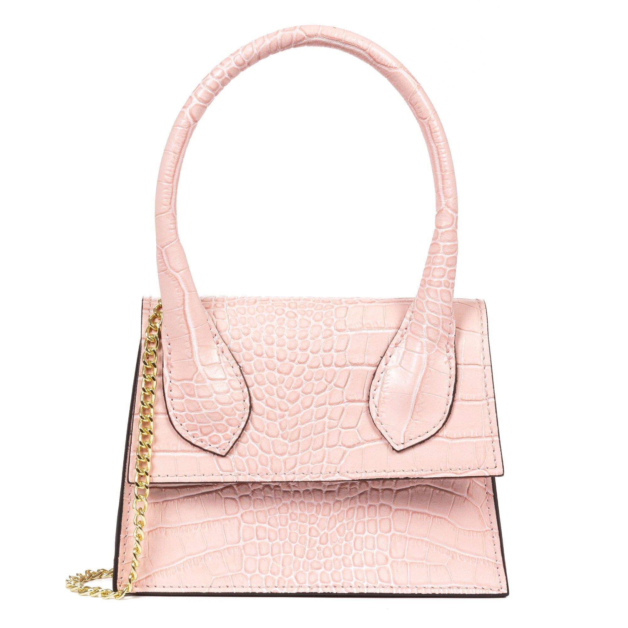 Sac à main Almè. Cuir véritable Crosta avec gaufrage crocodile. Couleur : rose clair