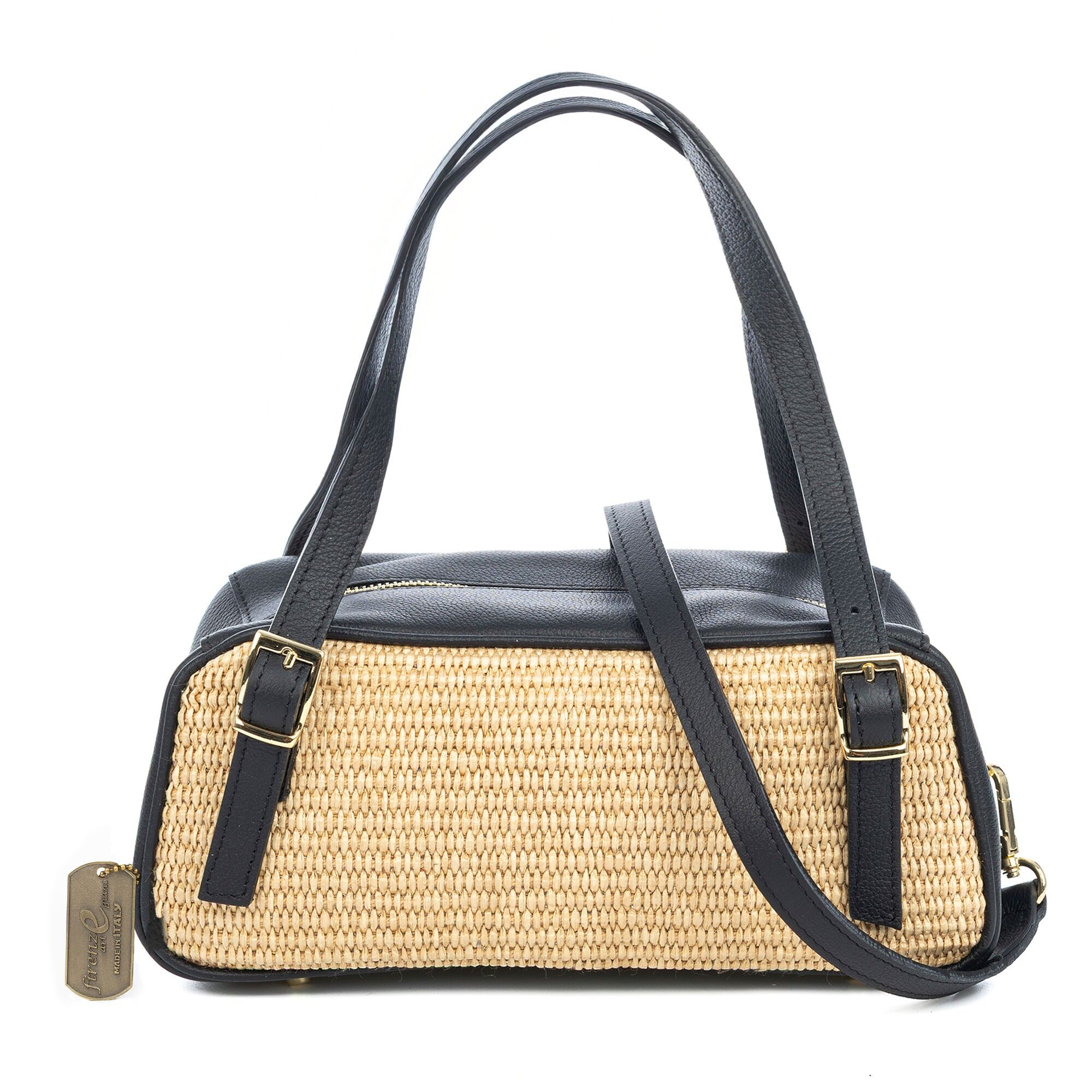 Borsa da donna Avezzano. Realizzato in pelle, con parte anteriore e posteriore in paglia. Colore: Beige/Nero