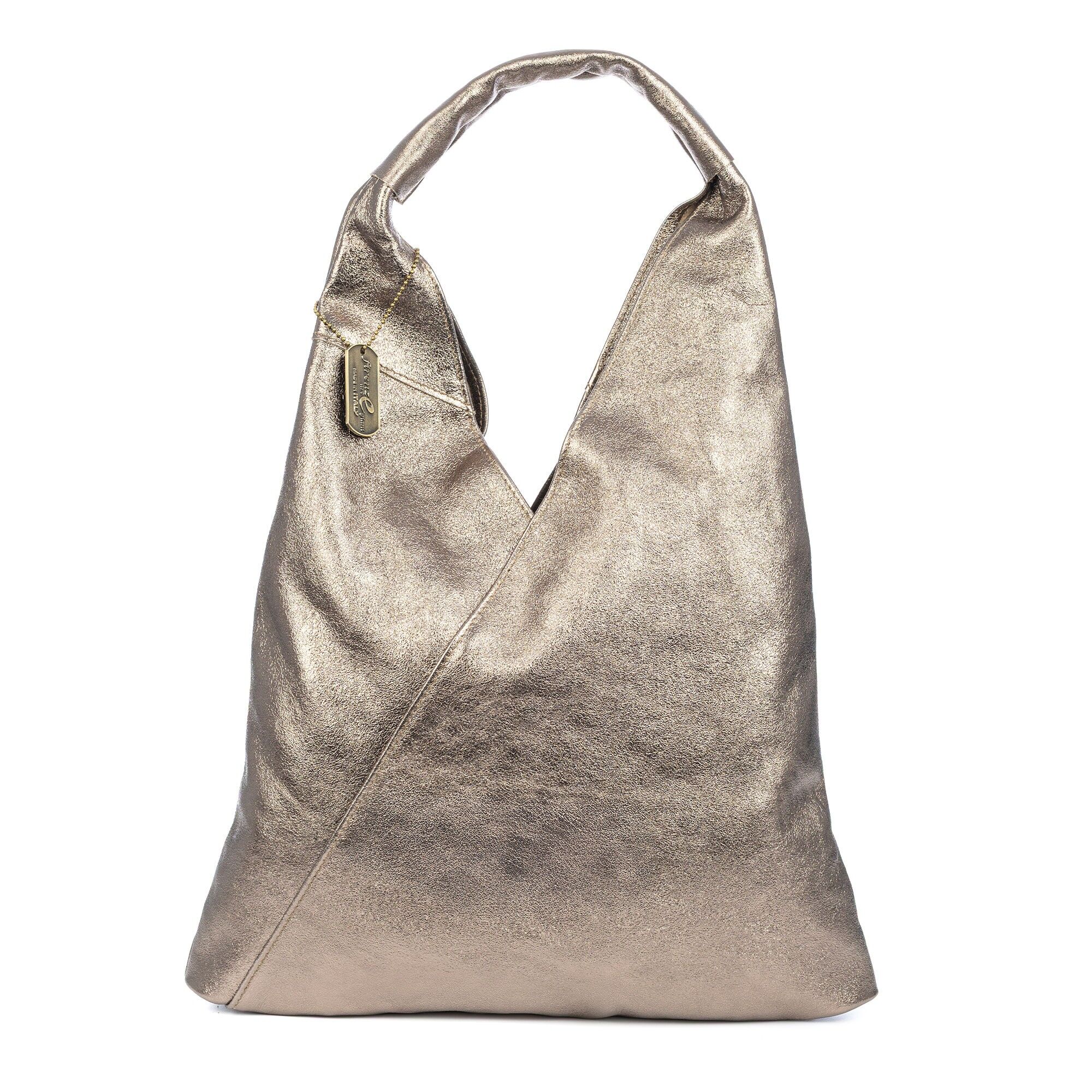 Borsa shopper da donna Agnana. Vera pelle scamosciata con vernice lucida.