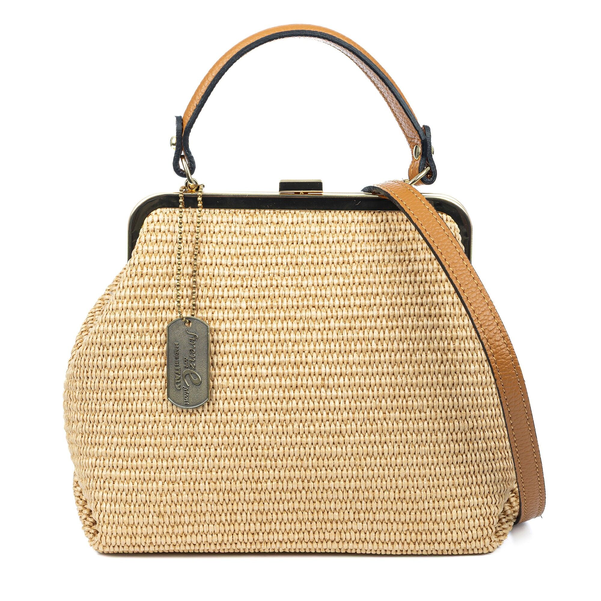 Sac à main femme Arienzo. Fabriqué en paille avec des détails en cuir.