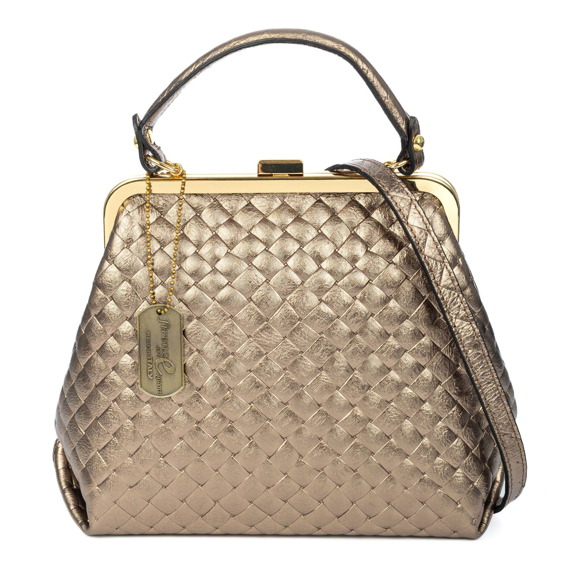 Borsa a mano da donna Arienzo. Vera pelle scamosciata con goffratura intrecciata e lacca lucida.