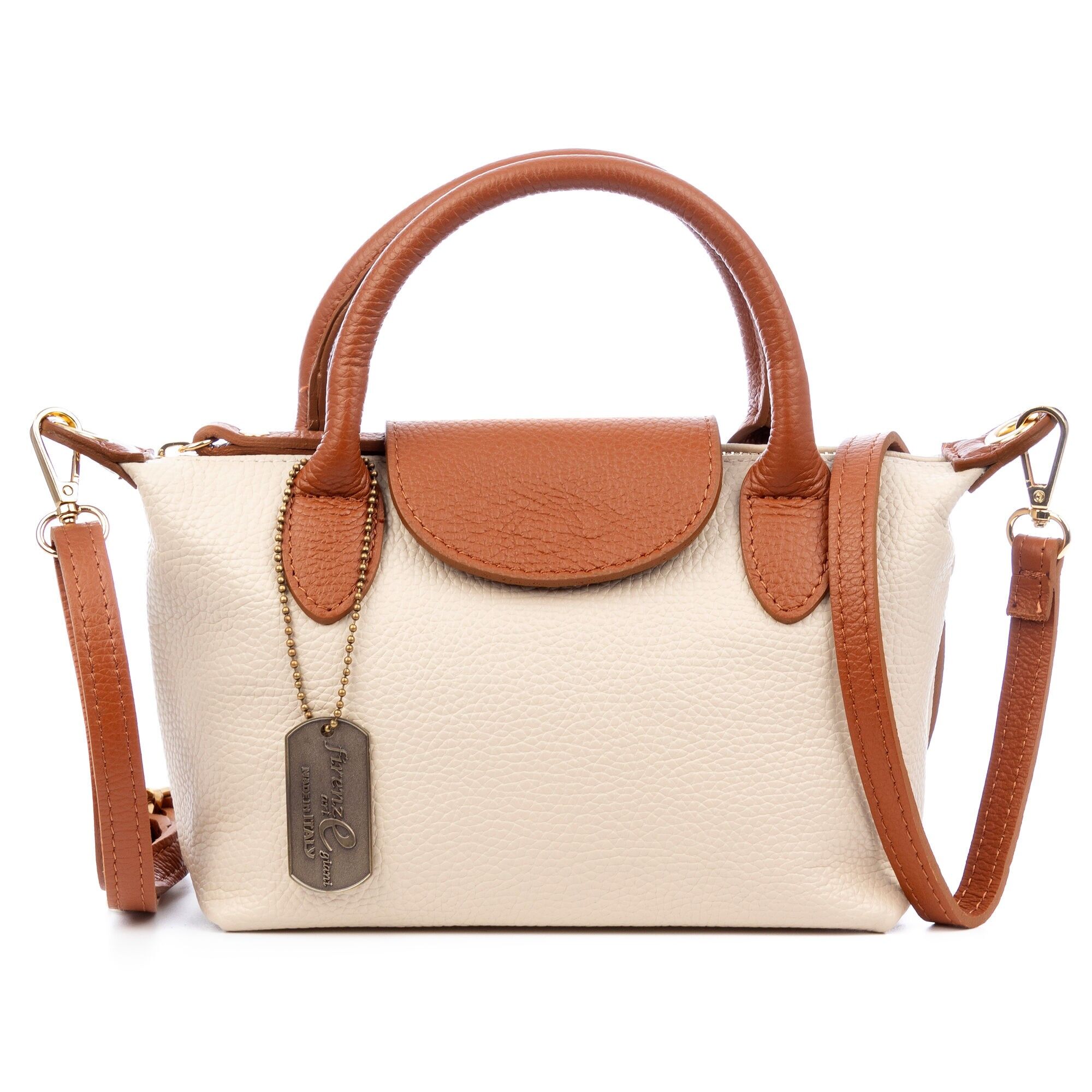 Borsa a tracolla da donna Aurano. Vera pelle Dollaro bicolore.