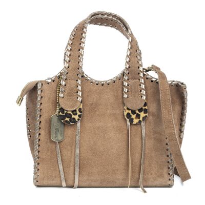 Avio women's handbag. Genuine Suede leather with decorative stitching in shiny genuine leather.