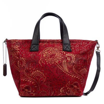 Cassandra bolso tote mujer. Piel auténtica Gamuza estampado arabesco.