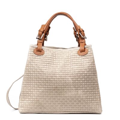 Emanuela Women's Tote Bag. Genuine Suede Leather Embossed Interlaced.