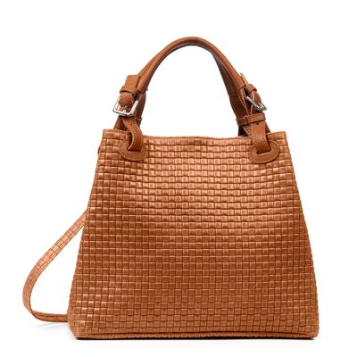 Emanuela Women's Tote Bag.Genuine Leather Suede Embossed Interlaced