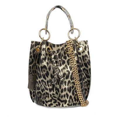 Spring women's handbag. Genuine suede leather with leopard print and glossy lacquer.
