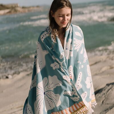 FOUTA DE ALGODÓN CON FORRO DE RIZO AZUL PALOMA