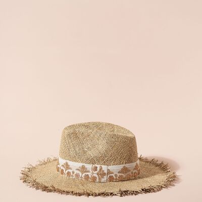 SOMBRERO DE PAJA PANAMÁ BLANCO Y DORADO VICTORIO
