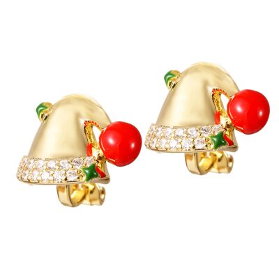 Boucles d'oreilles à clips de Noël - Chapeaux de Père Noël dorés