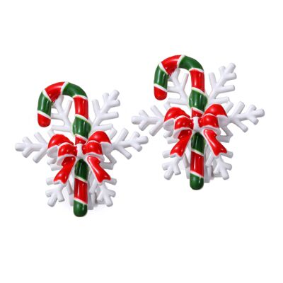 Boucles d'oreilles à clip de Noël - Flocon de neige et canne à sucre