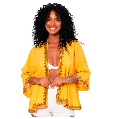 Kimono estivo corto in cotone con maniche a 3/4 in giallo MBKIM3000C