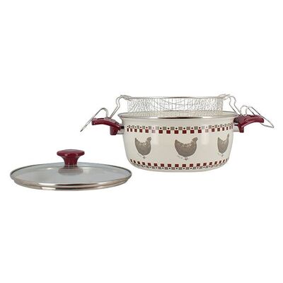 Friggitrice Gallina in acciaio smaltato da 24 cm con coperchio in vetro