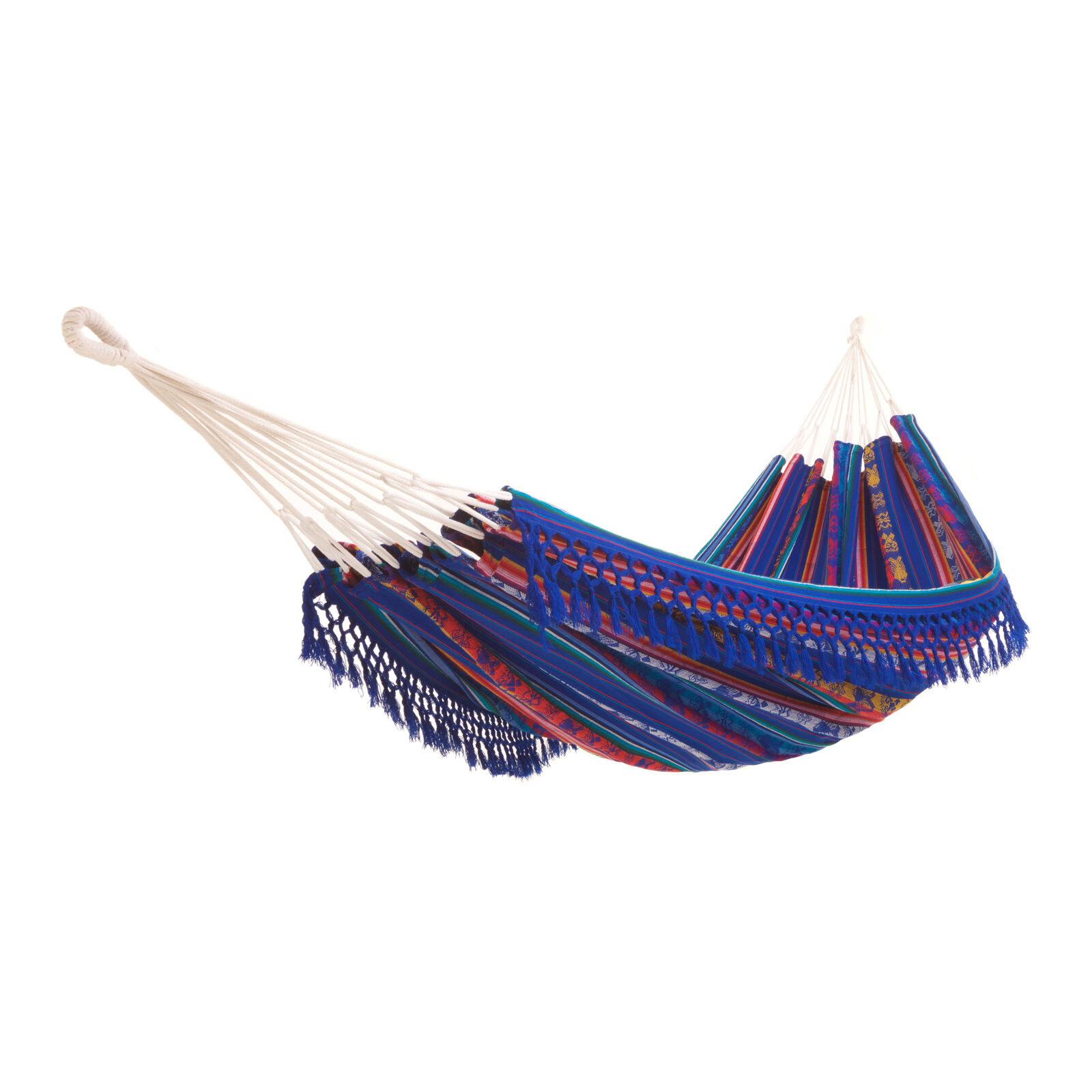 Hängematte La Otavaleña Fringe Blue, dicker Stoff, reine Baumwolle, handgefertigt in Ecuador