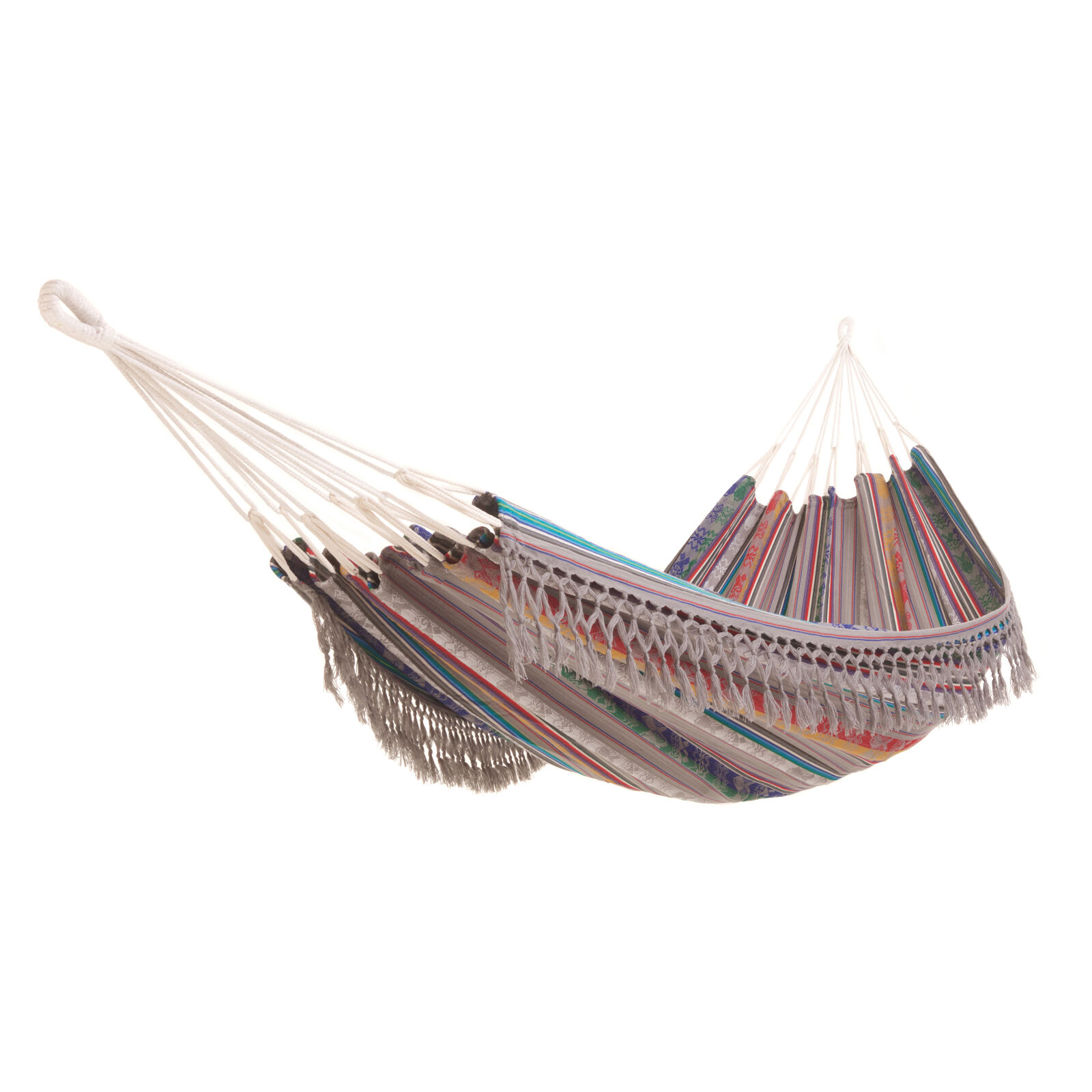 Hängematte La Otavaleña Fringe Grey, dicker Stoff, reine Baumwolle, handgefertigt in Ecuador