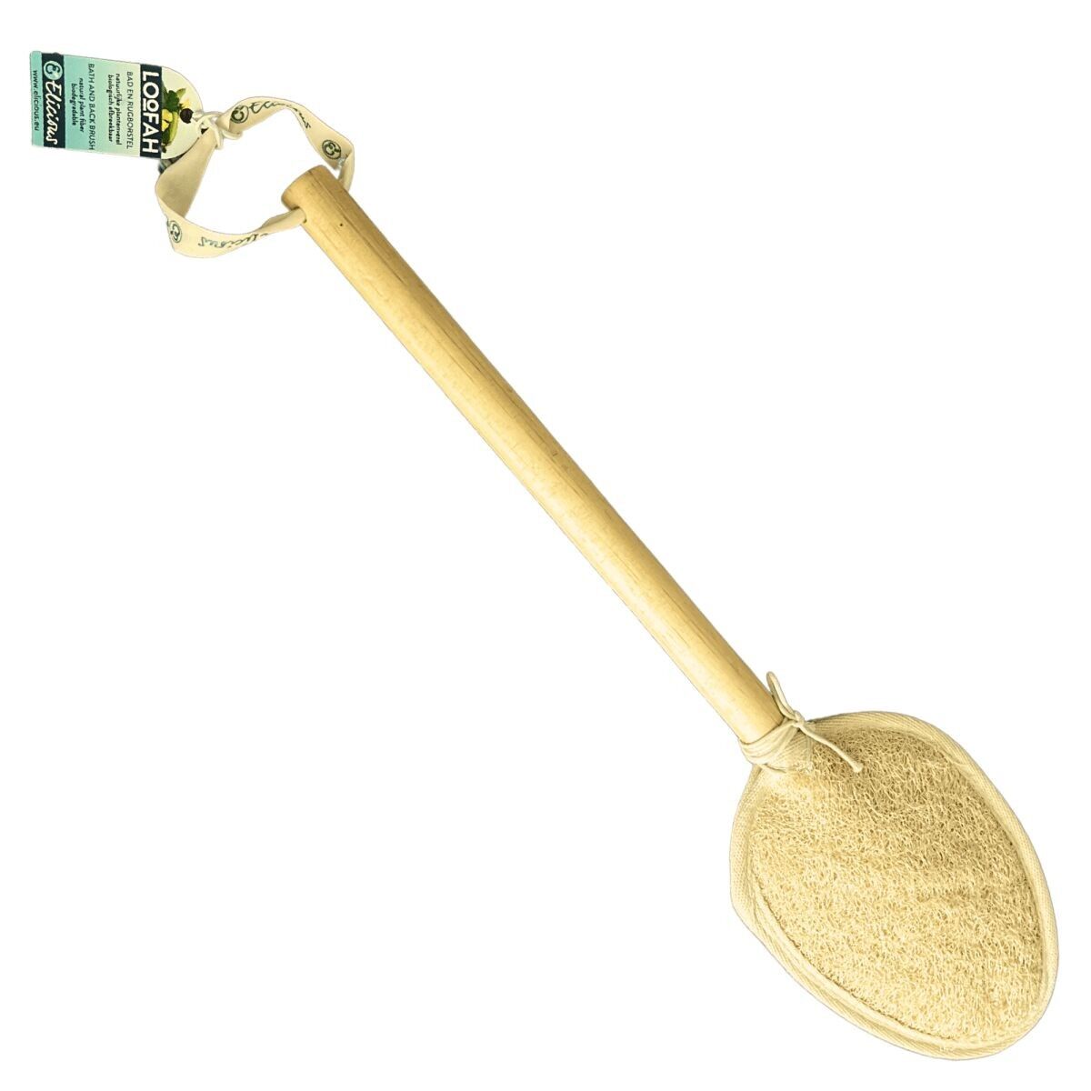Loofah bath brush with wooden handle