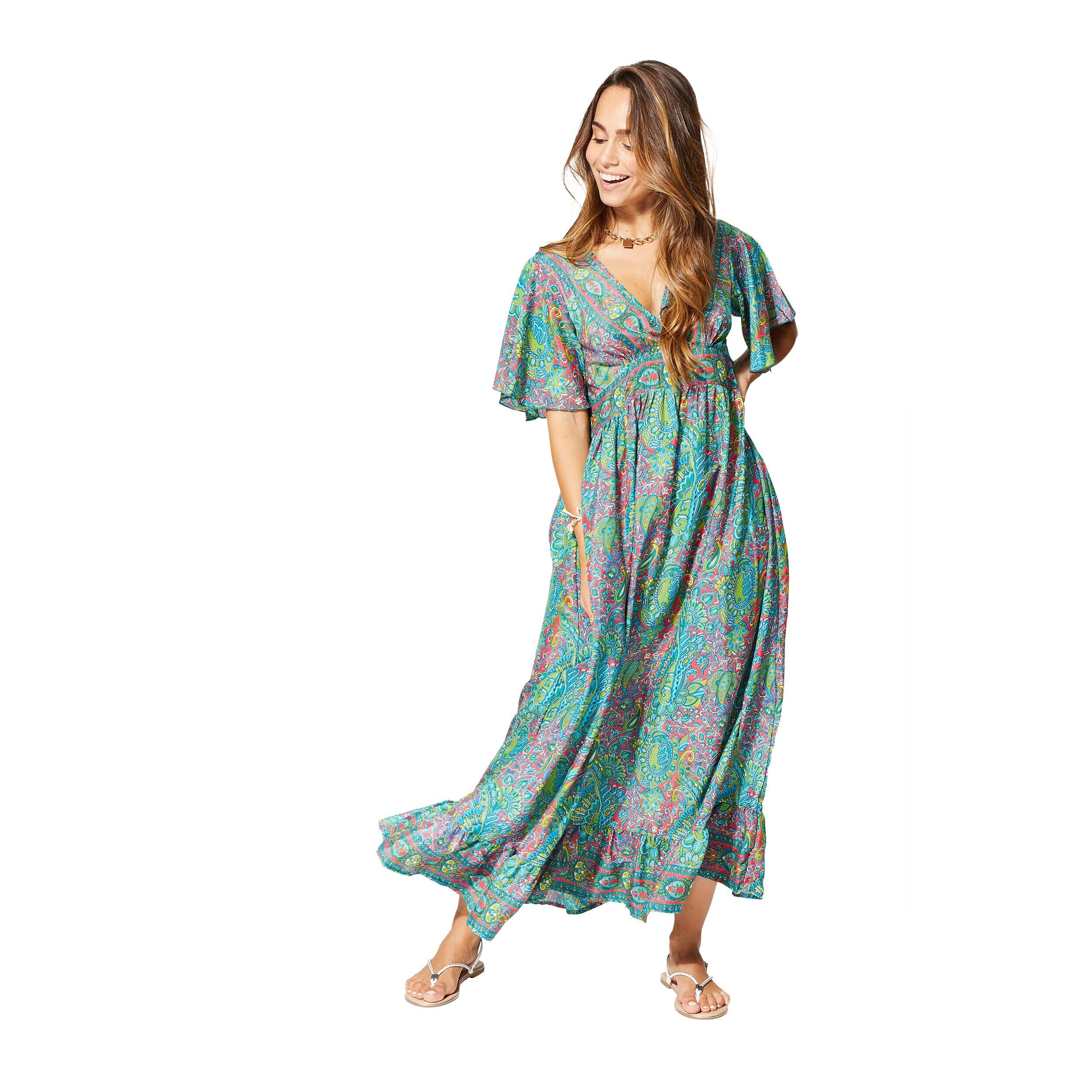 LANGES SOMMERKLEID MIT KURZEN ÄRMELN MCMAXI0654A