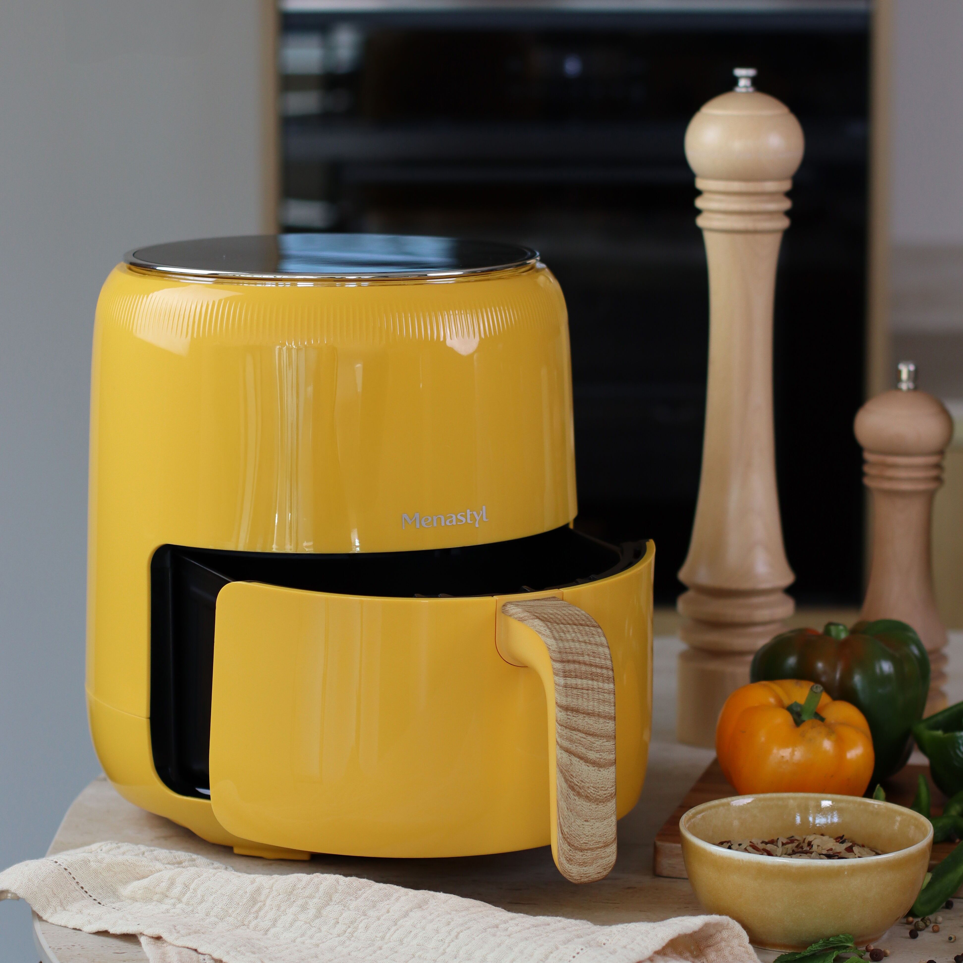 Friteuse à air chaud 4.5 l colorama safran avec poignée finition bois