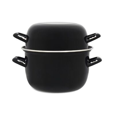 Olla para mejillones de 18 cm en acero esmaltado en negro con tapa 0.60 mm.