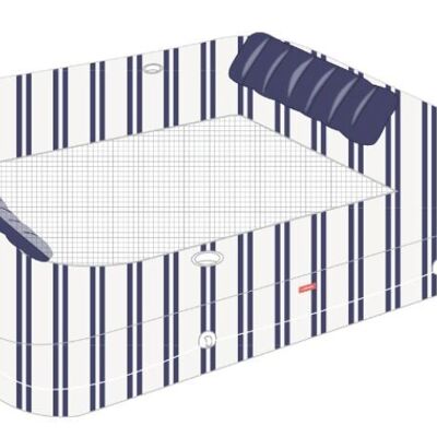 Flotteur de chaise longue double maille, blanc à rayures bleues