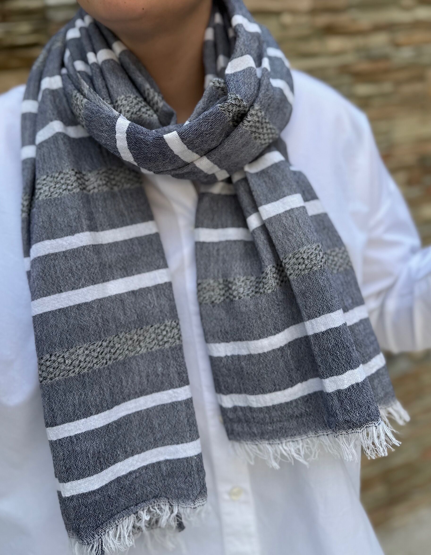 Bufanda de rayas - 100% algodón tejido - Unisex