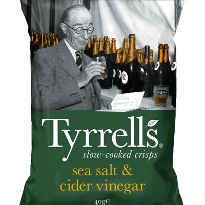 Patatas fritas con sal marina y vinagre de sidra Tyrrells, 40 g