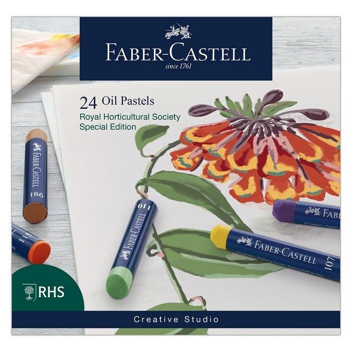 Faber-Castell Creative Studio Oil Pastels, RHS Special Edition Multicoloured, Set Of 24, For Art, Craft, Drawing, Sketching, Home, School, University, Colouring