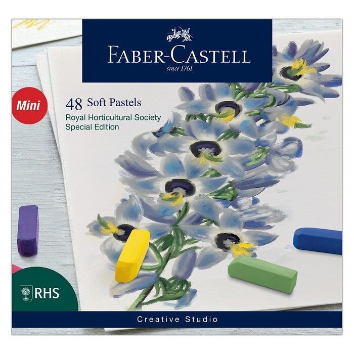 Faber-Castell Creative Studio Soft Pastels, RHS Special Edition Multicoloured, Set of 48 Half Sticks, For Art, Craft, Drawing, Sketching, Home, School, University, Colouring