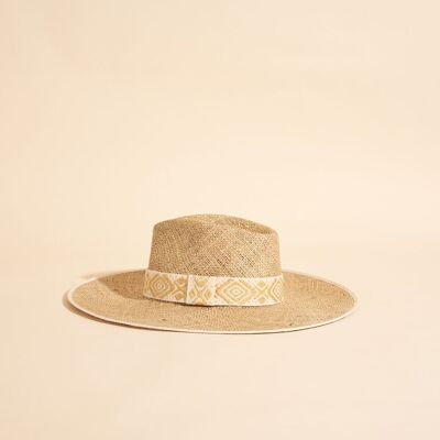 PANAMA STRAW HAT WITH YELLOW AND ECRU COTTON BRAIDED ALMA