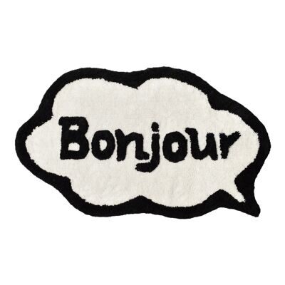 Tapis de bain antidérapant avec slogan Bonjour et bulles de parole