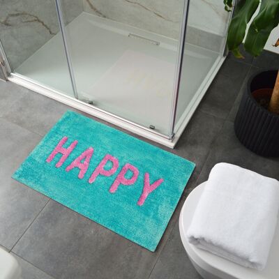 Tapis de bain antidérapant coloré avec slogan Happy 50 x 80 cm - Tapis de bain ultra doux et absorbant
