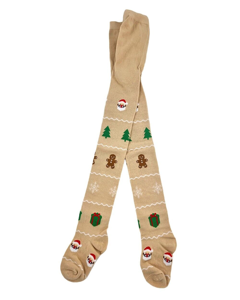 Medias navideñas infantiles beige con símbolos navideños