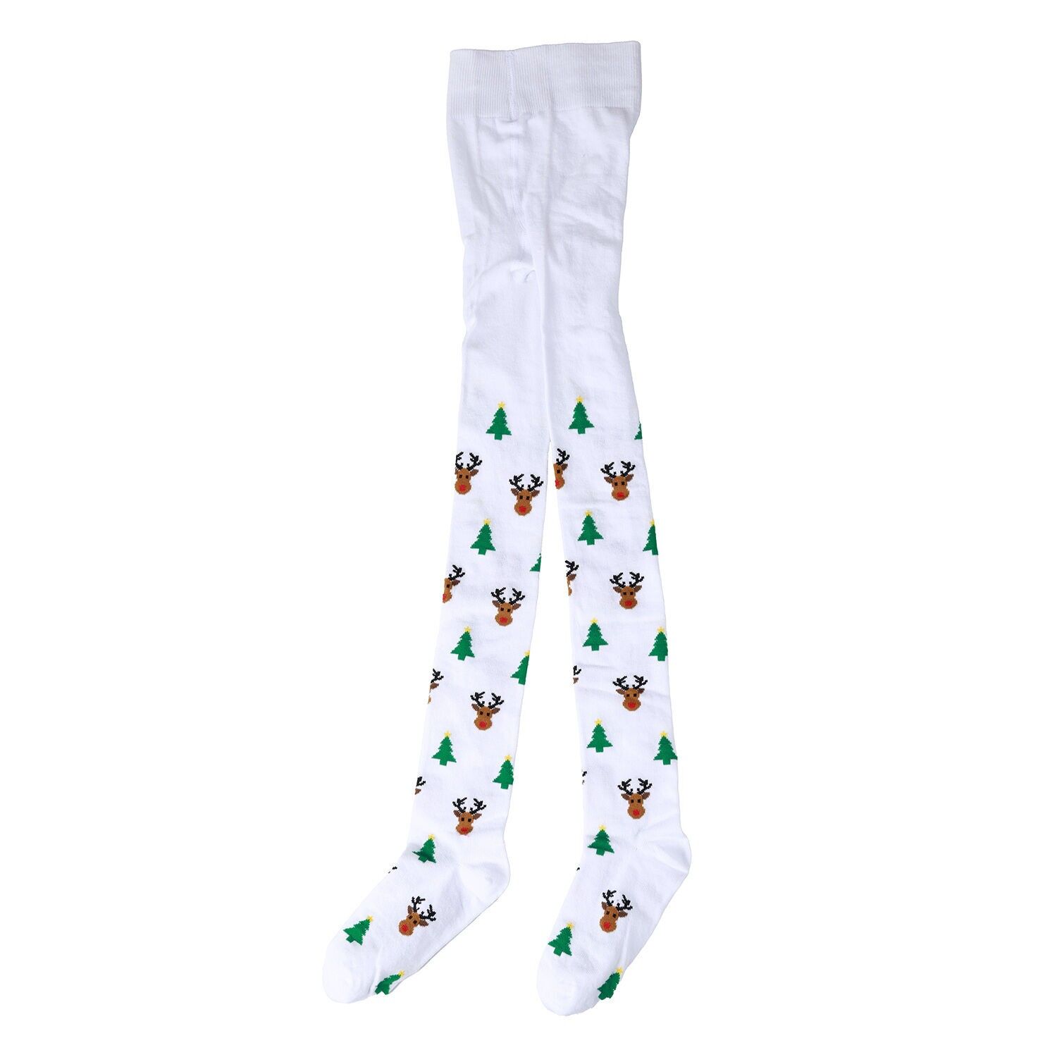 Collant natalizi in cotone per bambini - bianchi con Rudolph