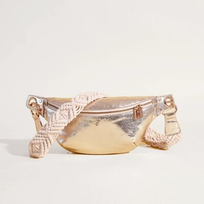 SAC BANANE CUIR MACRAMÉ DORÉ NICOLE