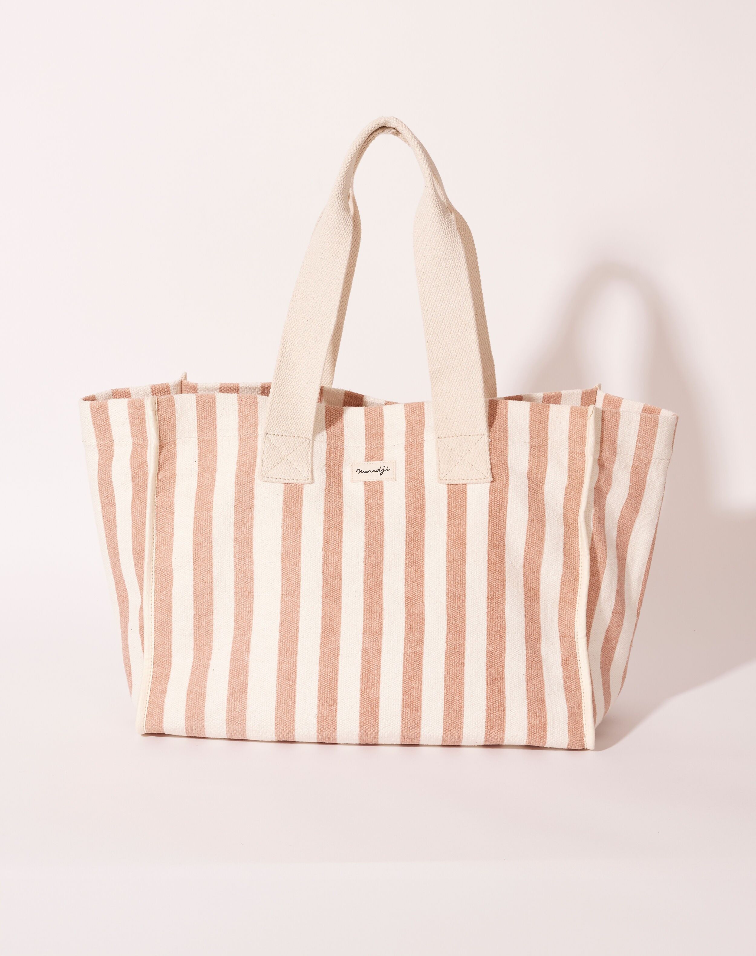 BOLSO TOTE DE ALGODÓN A RAYAS ROSA NINA