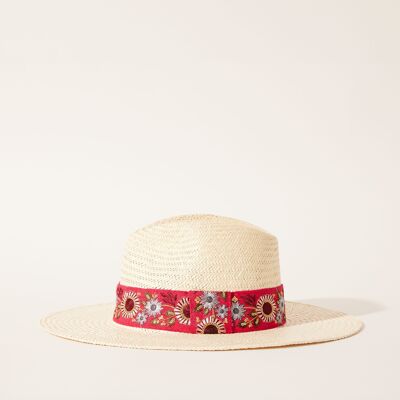 ROSALIE FUSCHIA FLOWERS STRAW HAT