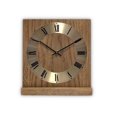 Horloge murale Natuhr - Horloge de table romaine en bois de chêne massif de style moderne avec bord en métal - Chêne huilé foncé rustique