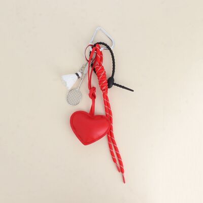 Charm para bolso: corbata, encaje, bádminton y corazón en polipiel.